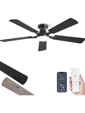52" Ceiling Fan with Lights, Remote & App Control, Flush Mount Design, Modern